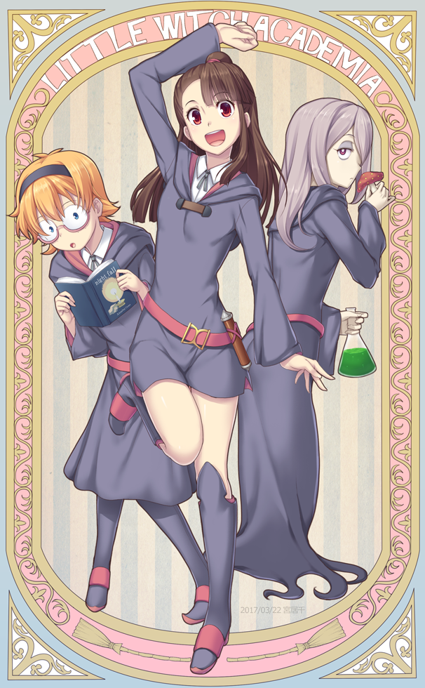 kagari atsuko, sucy manbavaran, and lotte jansson (little witch academia) drawn by miyai_sen