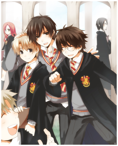 severus snape, lily evans, james potter, sirius black, remus john lupin, and 1 more (wizarding world and 1 more) drawn by kurot