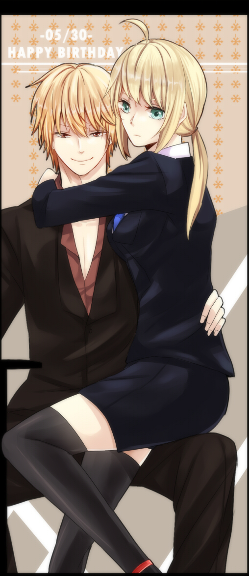artoria pendragon, saber, and gilgamesh (fate and 1 more) drawn by cheneasy
