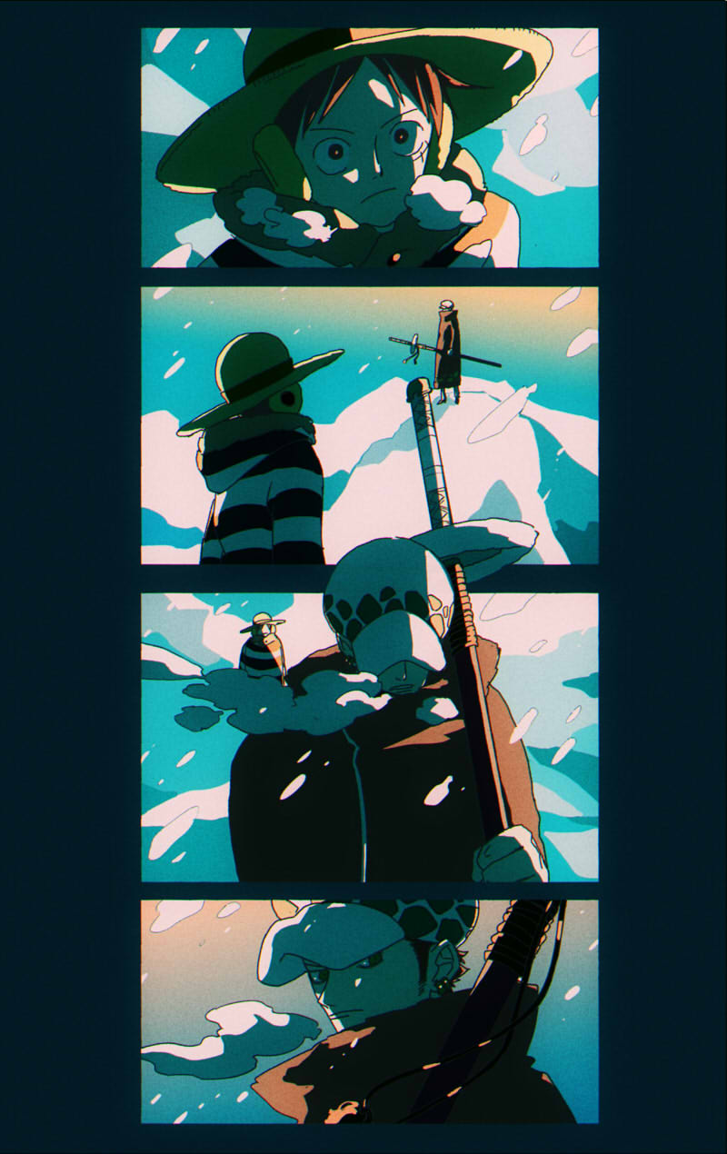 monkey d. luffy and trafalgar law (one piece) drawn by chizuko_(chiduk0)