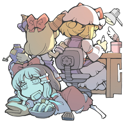 hakurei reimu, yakumo yukari, and ibuki suika (touhou) drawn by hounori