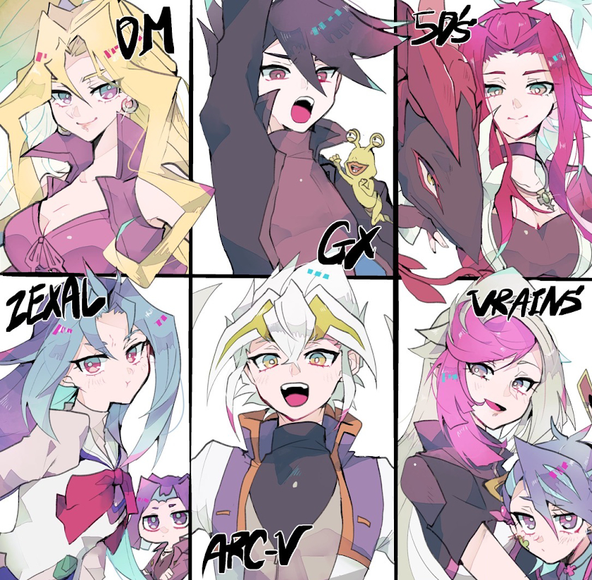 izayoi aki, manjoume jun, zaizen aoi, kujaku mai, black rose dragon, and 7 more (yu-gi-oh! and 6 more) drawn by teketeke_(tasutekete)