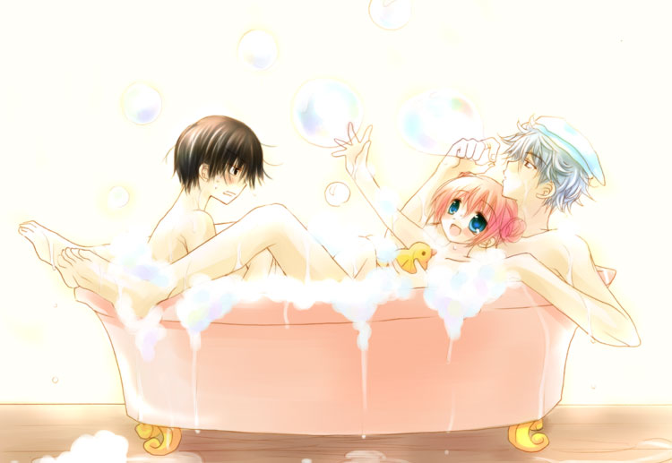 sakata gintoki, kagura, and shimura shinpachi (gintama) drawn by sakurazawa_izumi