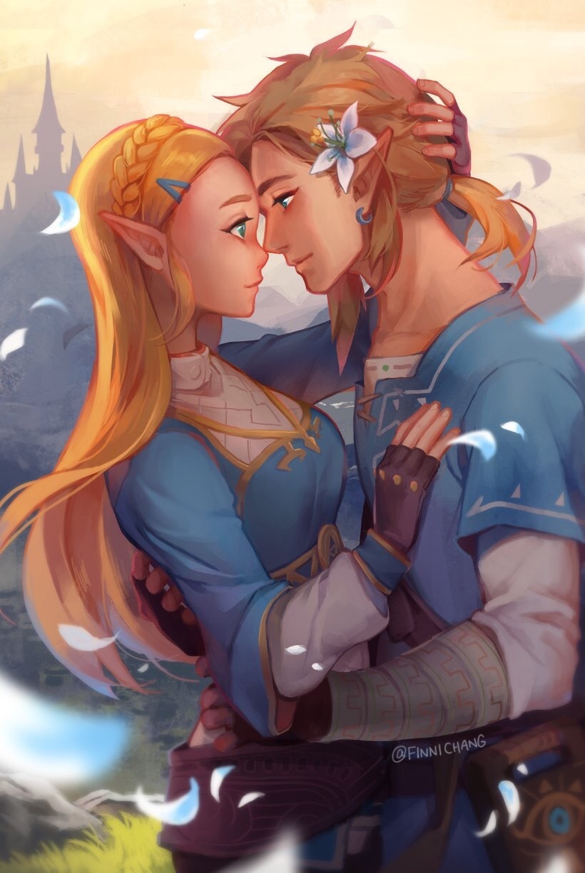 link and princess zelda (the legend of zelda and 1 more) drawn by finni_chang