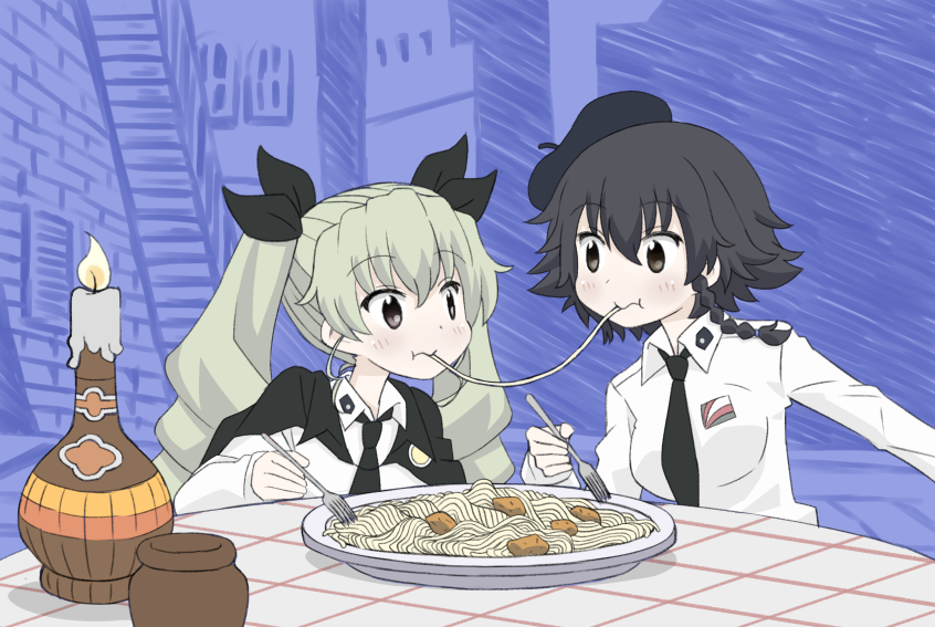 anchovy and pepperoni (girls und panzer and 1 more) drawn by brother_tomita