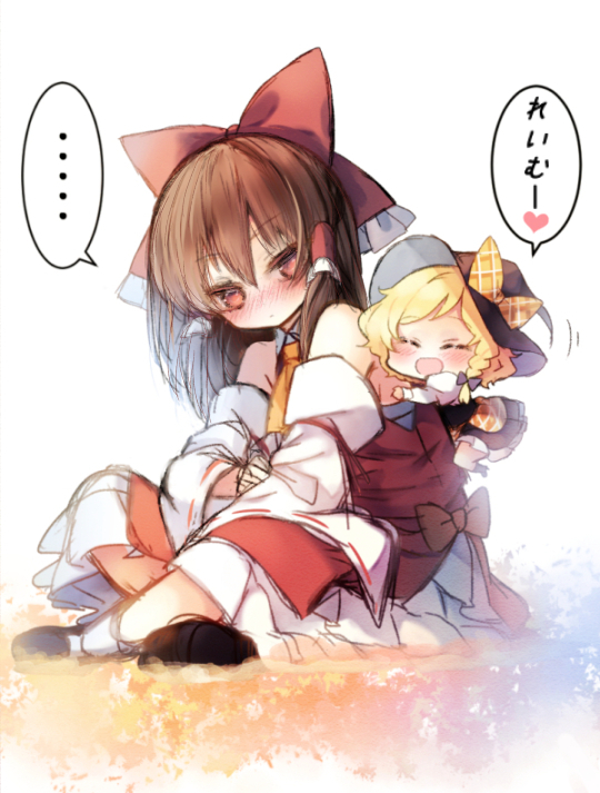 hakurei reimu and kirisame marisa (touhou) drawn by piyokichi