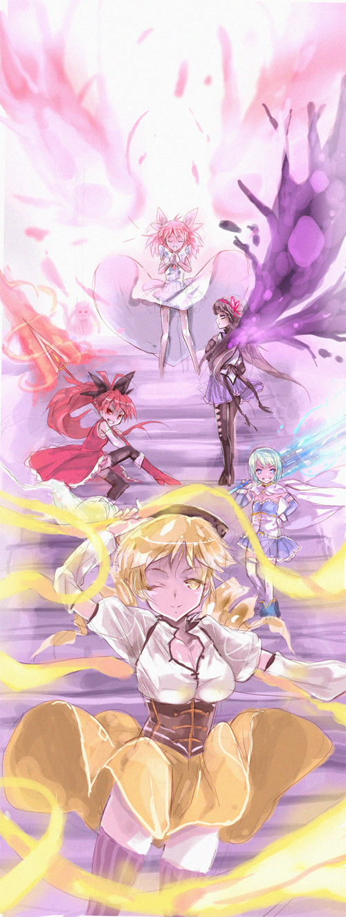 akemi homura, kaname madoka, miki sayaka, sakura kyoko, tomoe mami, and 2 more (mahou shoujo madoka magica) drawn by umitsuki