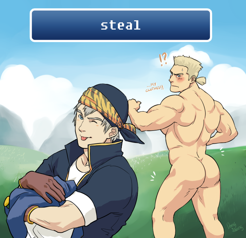locke cole and sabin rene figaro (final fantasy and 1 more) drawn by dong_saeng_(gaysomecomics)