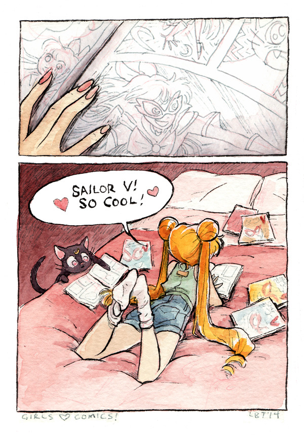 tsukino usagi, aino minako, luna, artemis, and sailor v (bishoujo senshi sailor moon) drawn by lissabt