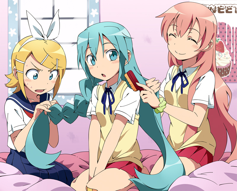 hatsune miku, kagamine rin, and megurine luka (vocaloid) drawn by arieko