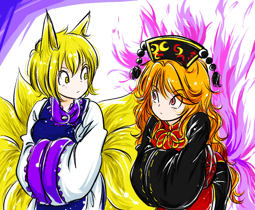 yakumo ran and junko (touhou) drawn by rochika_gekijou