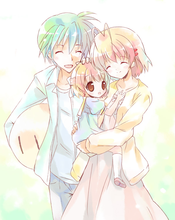 furukawa nagisa, okazaki tomoya, and okazaki ushio (clannad and 1 more) drawn by paco