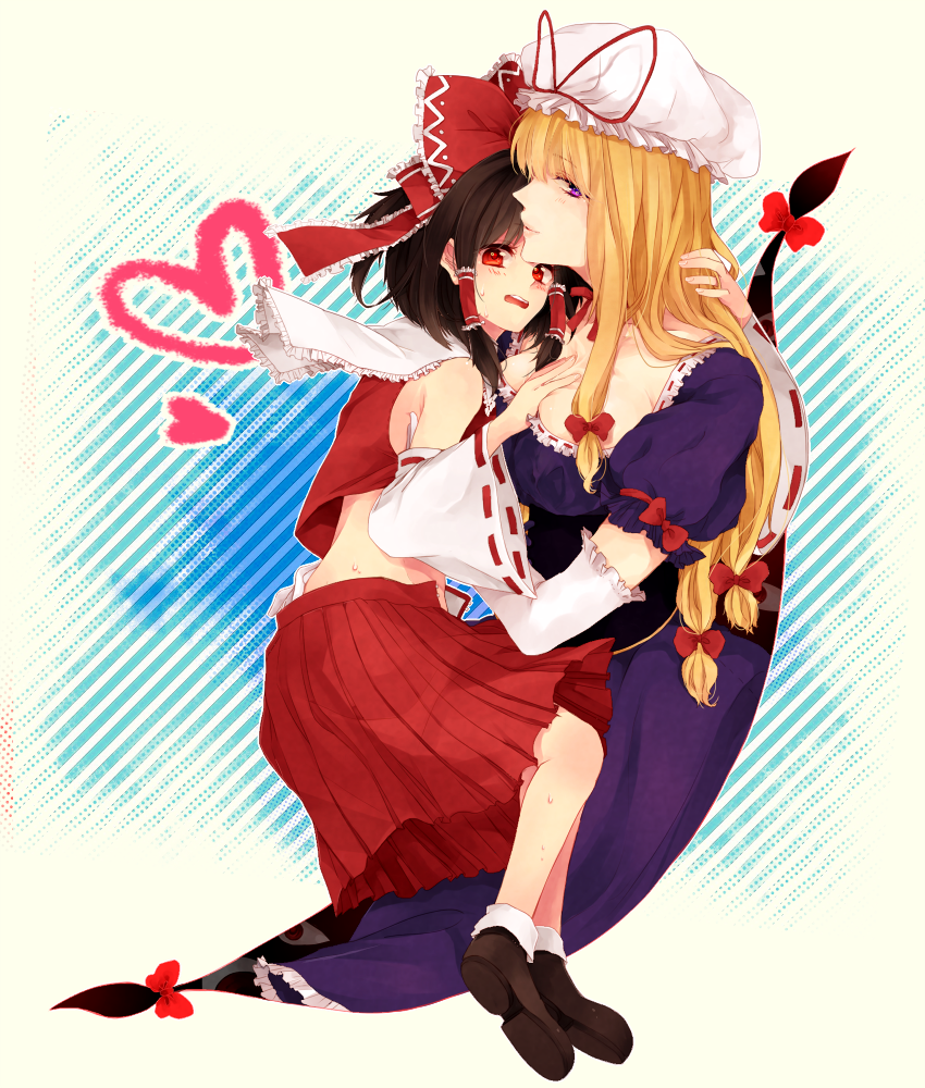 hakurei reimu and yakumo yukari (touhou) drawn by sourenkio