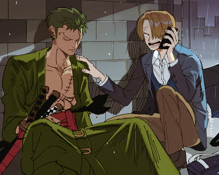 roronoa zoro and sanji (one piece) drawn by runa_(nori31291404)