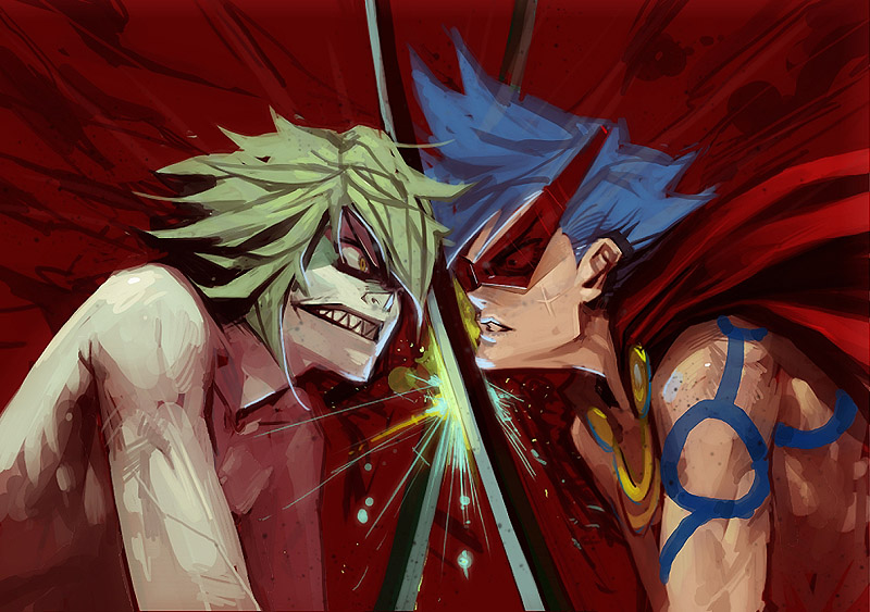 kamina and viral (tengen toppa gurren lagann) drawn by adiyos