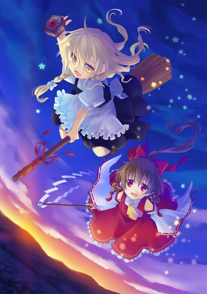 hakurei reimu and kirisame marisa (touhou) drawn by soukuu_kizuna