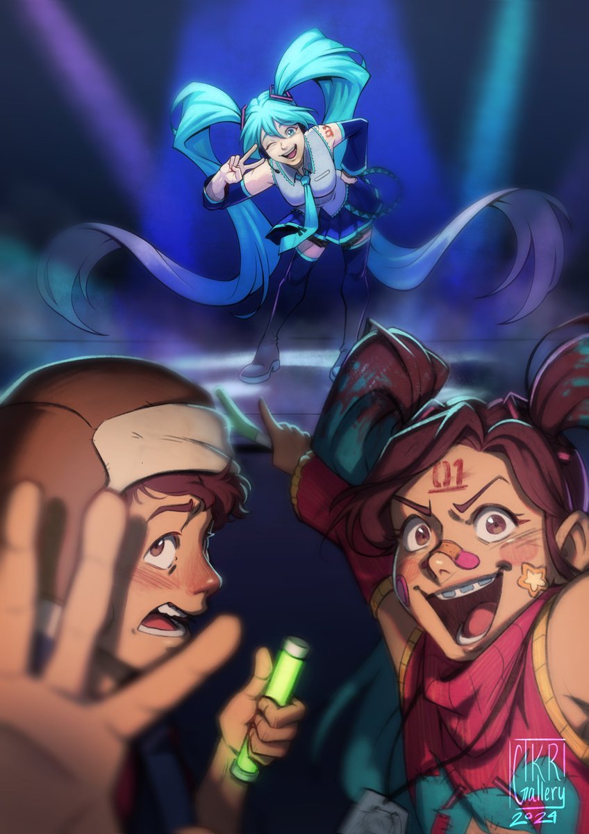 hatsune miku, mabel pines, and dipper pines (vocaloid and 1 more) drawn by tkr_art_gallery
