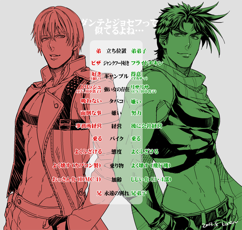 joseph joestar and dante (jojo no kimyou na bouken and 2 more) drawn by kuren