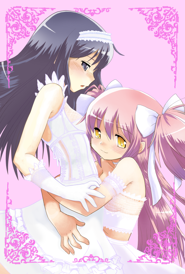 akemi homura, kaname madoka, and ultimate madoka (mahou shoujo madoka magica) drawn by karappa