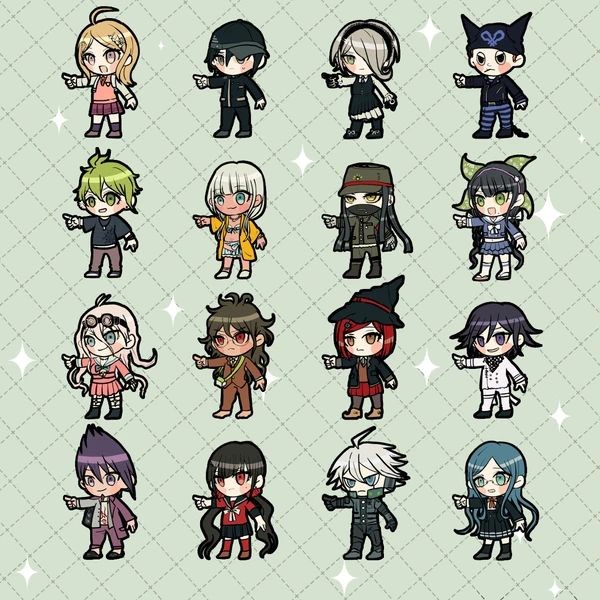 oma kokichi, saihara shuichi, akamatsu kaede, harukawa maki, momota kaito, and 11 more (danganronpa and 1 more) drawn by zumi_(pixiv_1648315)