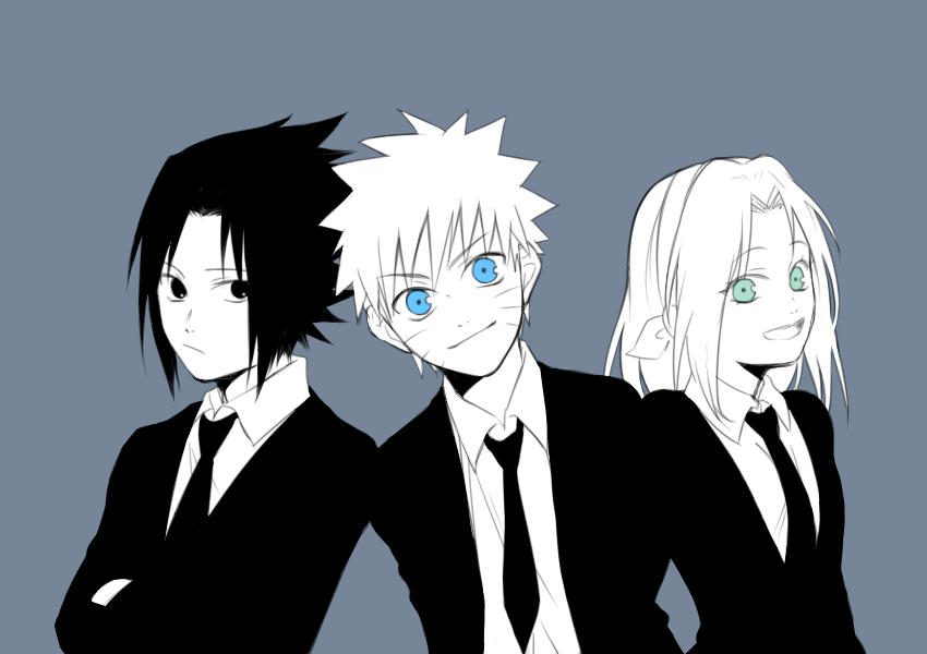haruno sakura, uzumaki naruto, and uchiha sasuke (naruto) drawn by nemuee