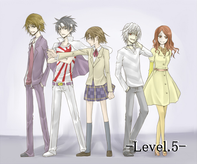 misaka mikoto, accelerator, mugino shizuri, kakine teitoku, and sogiita gunha (toaru majutsu no index and 1 more) drawn by shiro_(mikanbako)