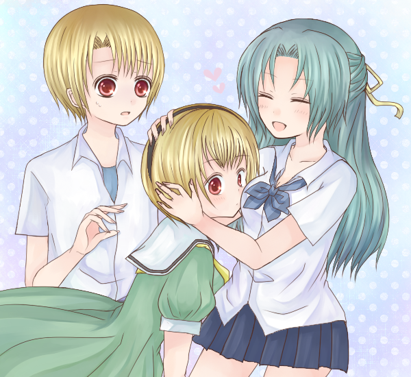 houjou satoko, sonozaki shion, and houjou satoshi (higurashi no naku koro ni) drawn by hinayu_ayaka