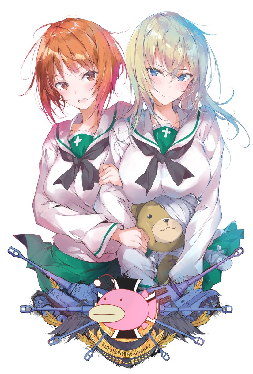 nishizumi miho, itsumi erika, and boko (girls und panzer) drawn by pulp_piroshi