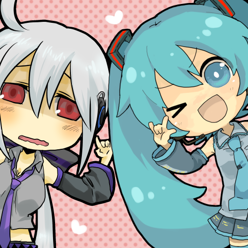 hatsune miku and yowane haku (vocaloid) drawn by naoto_(sakurai)
