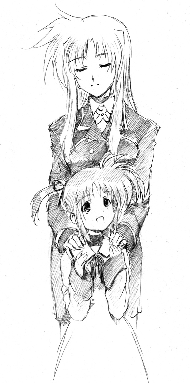 fate testarossa and takamachi nanoha (lyrical nanoha and 2 more) drawn by henshako
