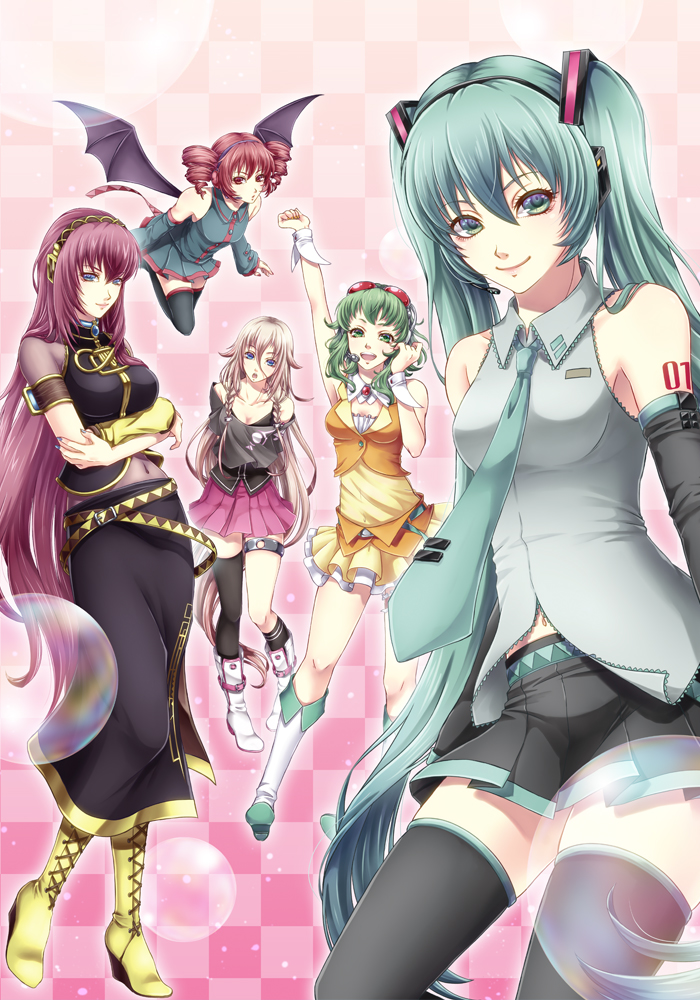 hatsune miku, megurine luka, kasane teto, gumi, and ia (vocaloid and 1 more) drawn by achikoako