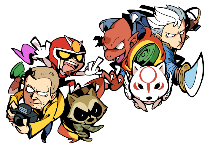 vergil, amaterasu, rocket raccoon, viewtiful joe, frank west, and 1 more (marvel and 10 more) drawn by hounori