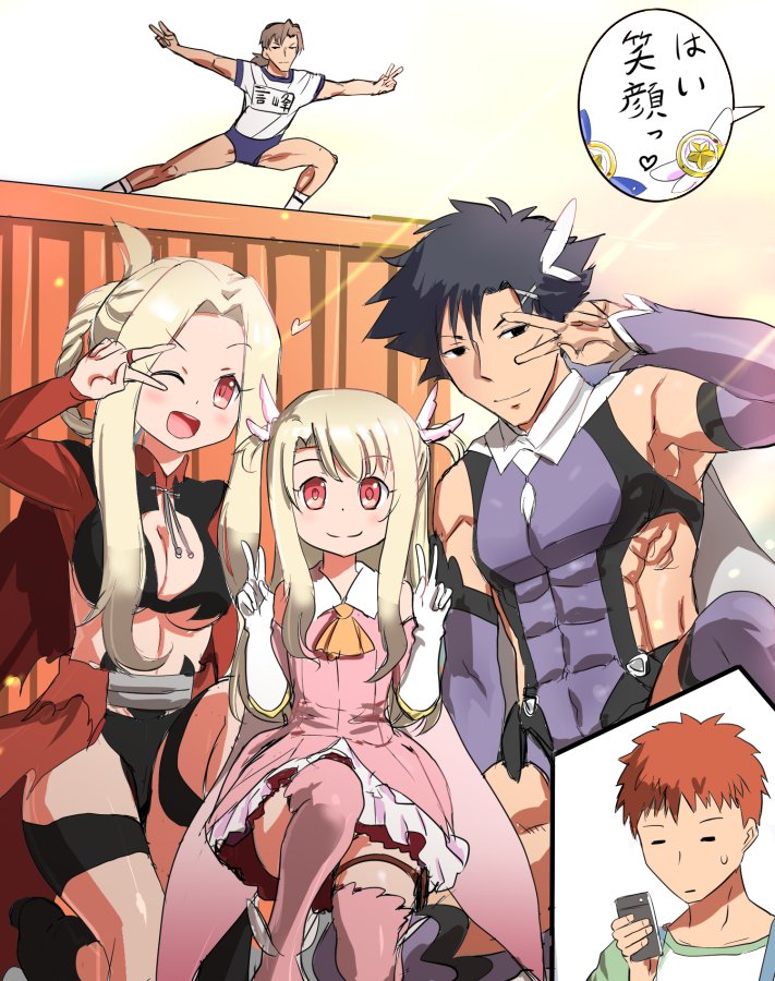 illyasviel von einzbern, emiya shirou, chloe von einzbern, kotomine kirei, miyu edelfelt, and 6 more (fate and 1 more) drawn by mushi_gyouza