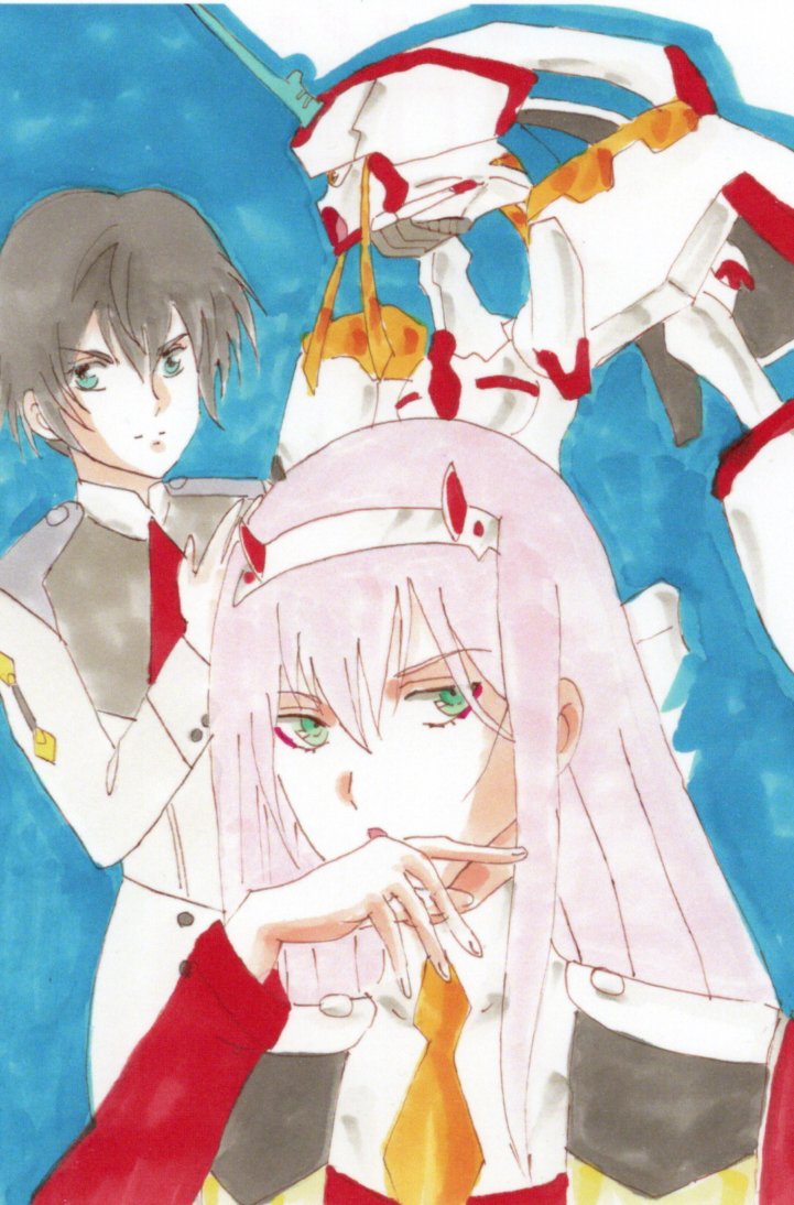 zero two, hiro, and strelizia (darling in the franxx) drawn by akiragod