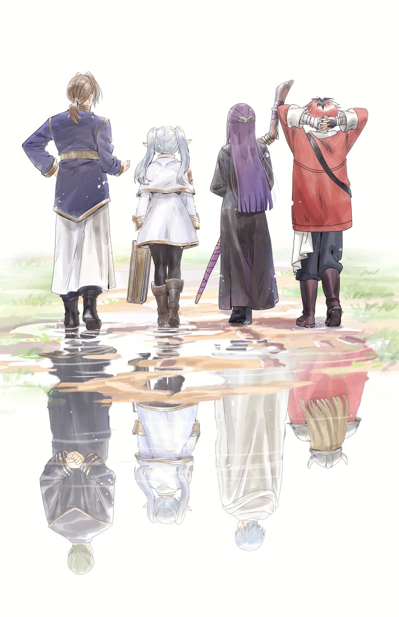 frieren, fern, stark, himmel, eisen, and 2 more (sousou no frieren) drawn by athenawyrm