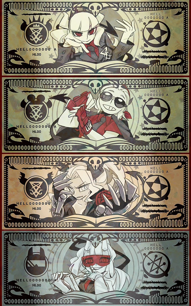 lucifer, justice, judgement, and loremaster (helltaker) drawn by sennmannkai2929