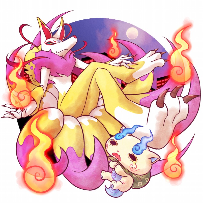 komasan and kyuubi (youkai watch) drawn by chill_ykon