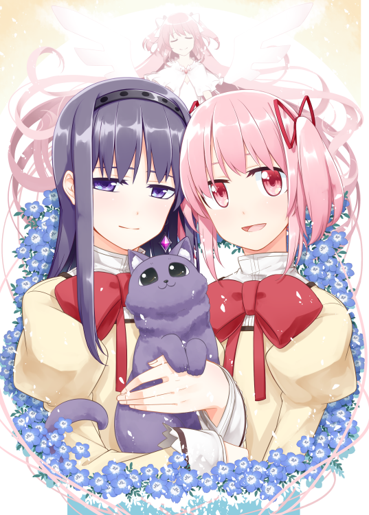 akemi homura, kaname madoka, ultimate madoka, and amy (mahou shoujo madoka magica) drawn by sakuraba_yuuki