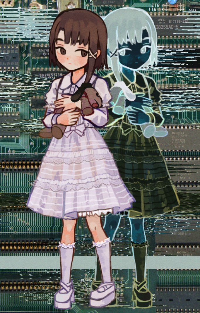 iwakura lain and bike-chan (serial experiments lain) drawn by io_(onisarashi)
