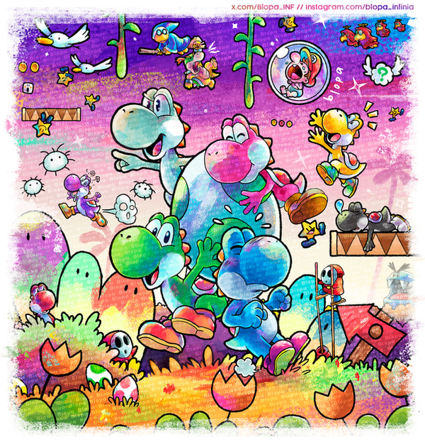 mario, bowser, yoshi, shy guy, kamek, and 12 more (mario and 2 more) drawn by blopa-inf