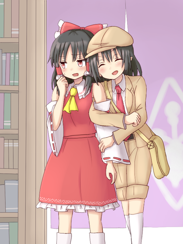 hakurei reimu and shameimaru aya (touhou and 1 more) drawn by dadamori