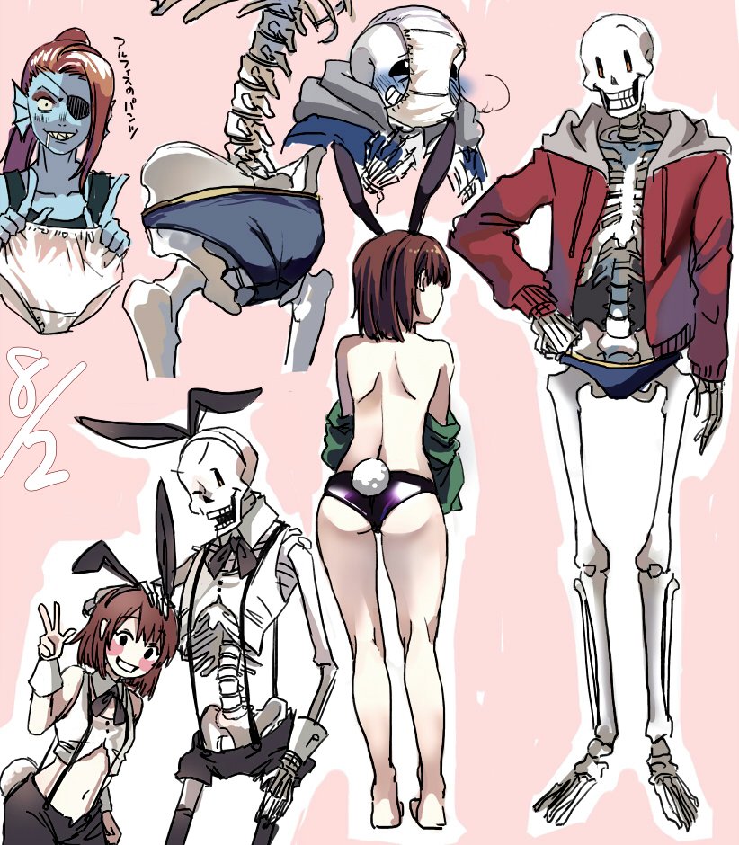 frisk, chara, sans, papyrus, and undyne (undertale) drawn by shousan_(hno3syo)
