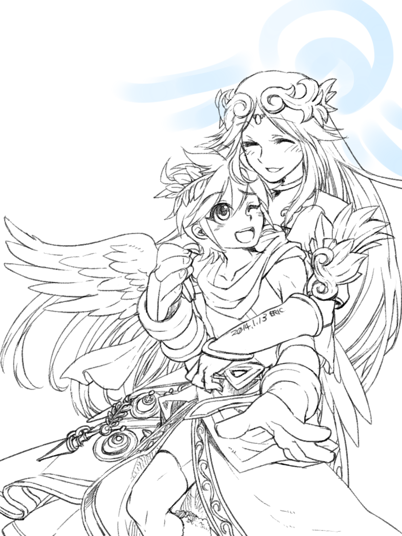 palutena and pit (kid icarus and 1 more) drawn by eric_flay