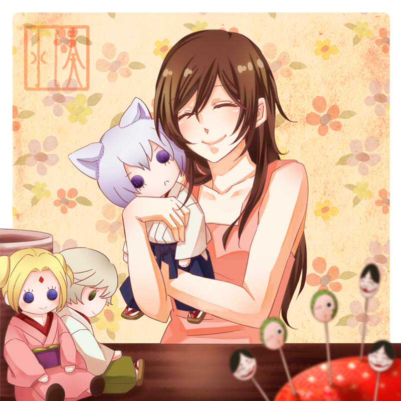 tomoe, mizuki, momozono nanami, yonomori mitsuha, kotetsu, and 1 more (kamisama hajimemashita) drawn by rikunaminato