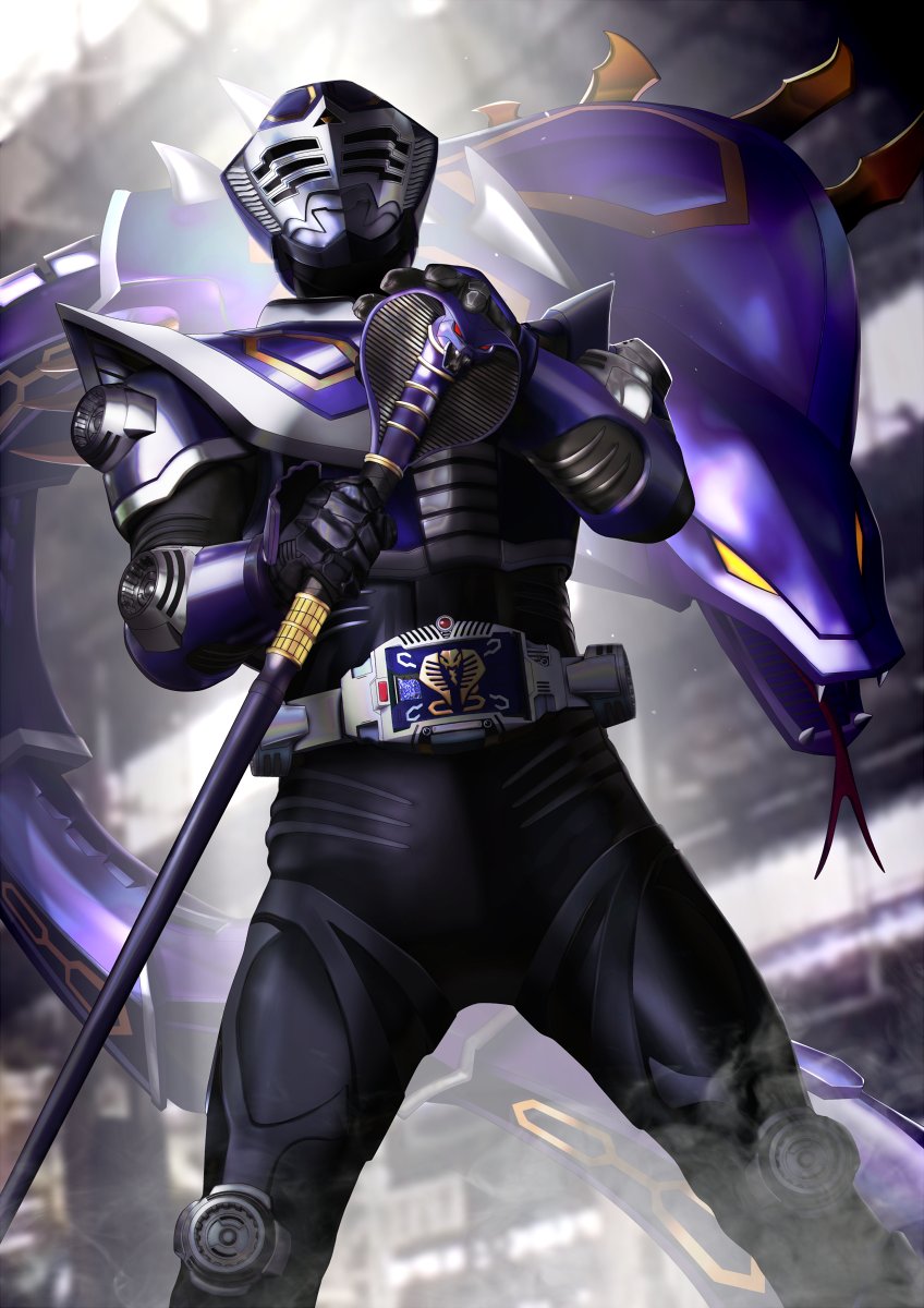 kamen rider ouja and venosnaker (kamen rider and 1 more) drawn by masukudo_(hamamoto_hikaru)