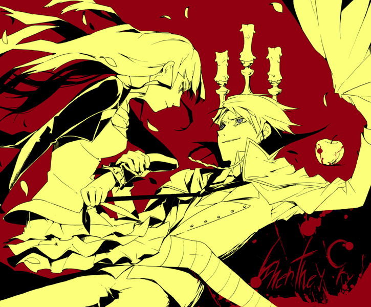 beatrice and ushiromiya battler (umineko no naku koro ni) drawn by harukawa_sango