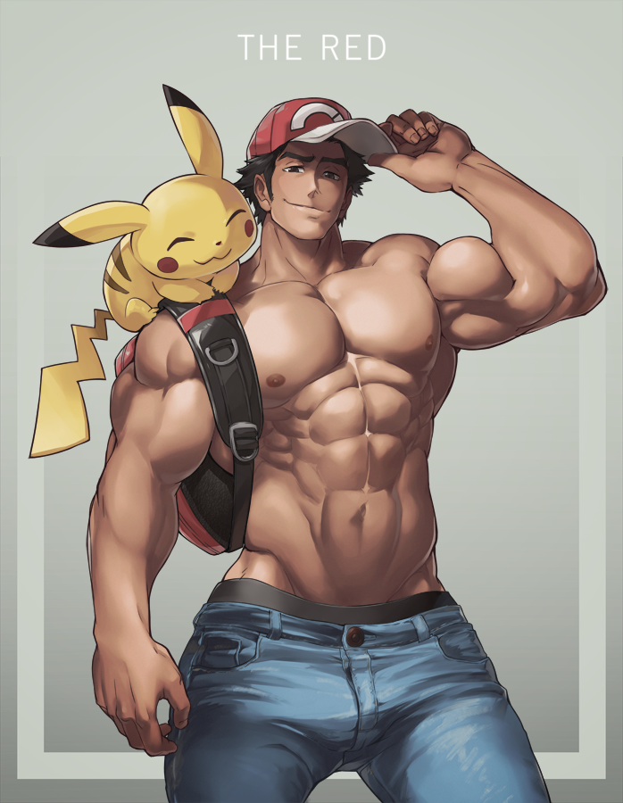 pikachu and red (pokemon and 1 more) drawn by 8_(yamalu)