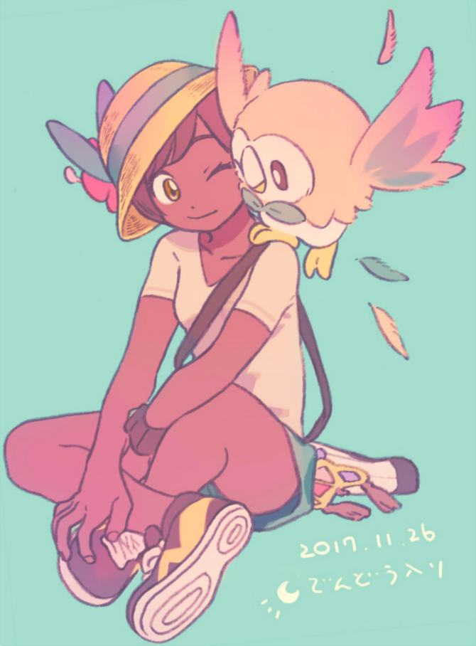 selene and rowlet (pokemon and 1 more) drawn by seirakun3