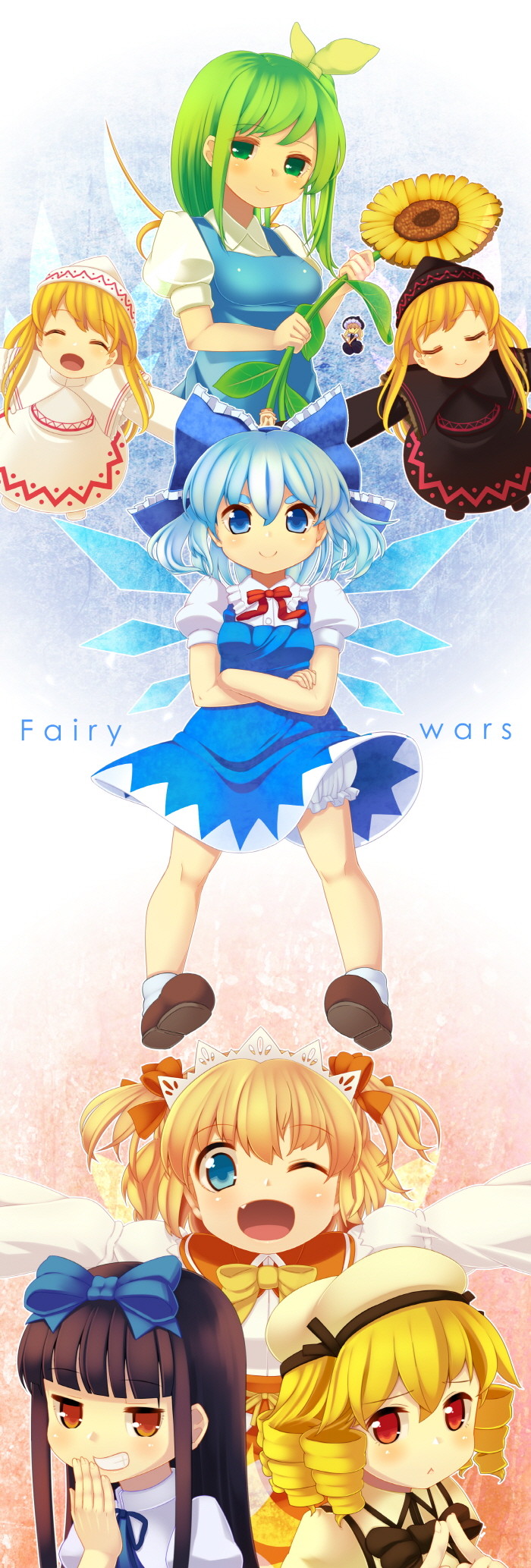 kirisame marisa, cirno, daiyousei, lily white, star sapphire, and 3 more (touhou and 1 more) drawn by jeolchwiseon_(dotted_line)