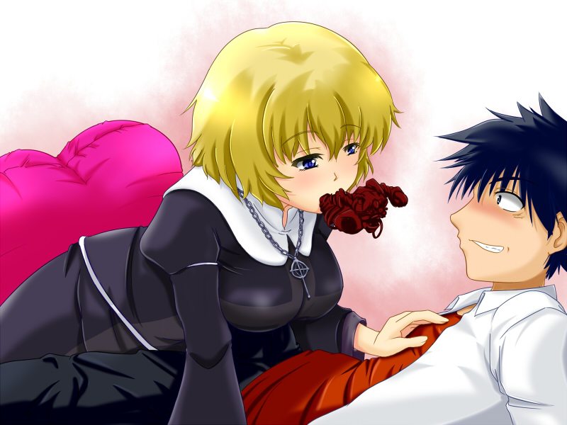 kamijou touma and orsola aquinas (toaru majutsu no index) drawn by kirigecco